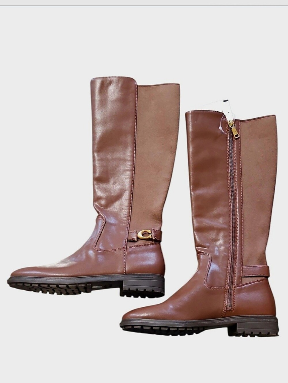 COACH Faith Brown Leather Knee High Lug Sole Riding Boots Size 9 - Picture 13 of 14
